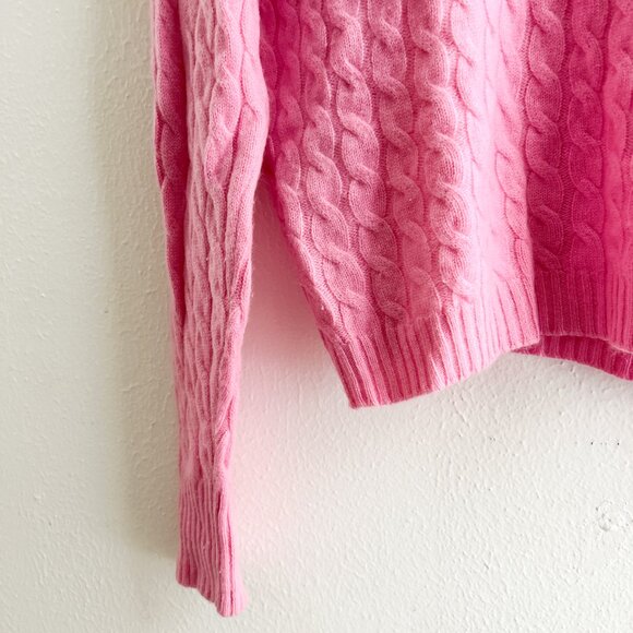J. CREW Perfect Cashmere Cable-Knit Crewneck Sweater in Pink SZ L - Picture 4 of 7